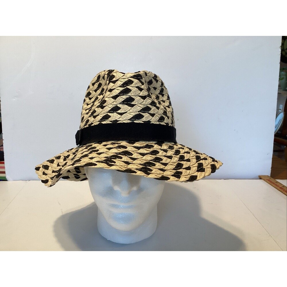 bronzer hat adjustable beige/black woven fabric unisex